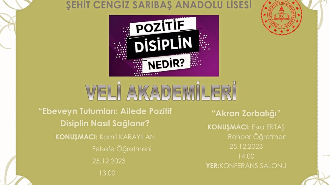 VELİ AKADEMİLERİ SEMİNERLERİMİZ DEVAM EDİYOR. 